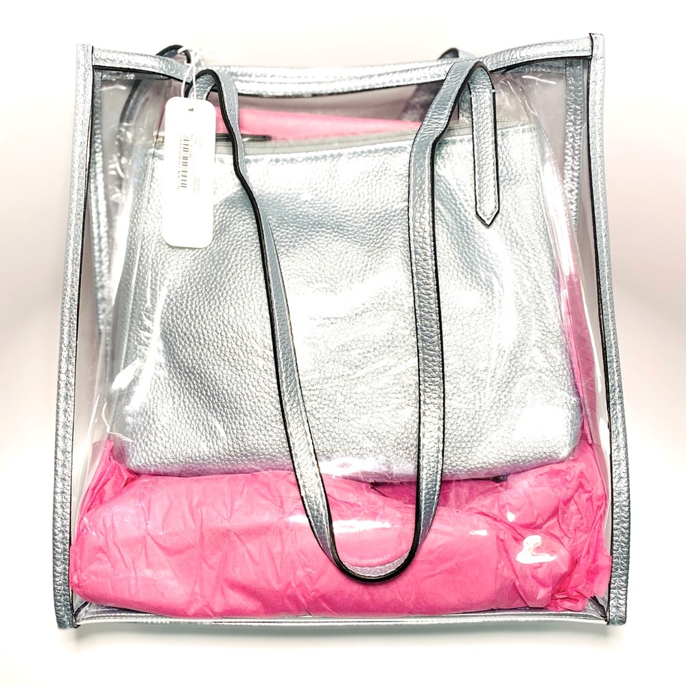 Clear Tote With Small Silver Makeup Bag